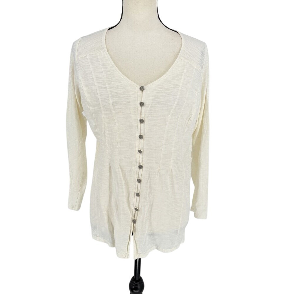 J. Jill Cardigan Sweater Womens Size M Cream Cotton Button Up Slub Knit Top